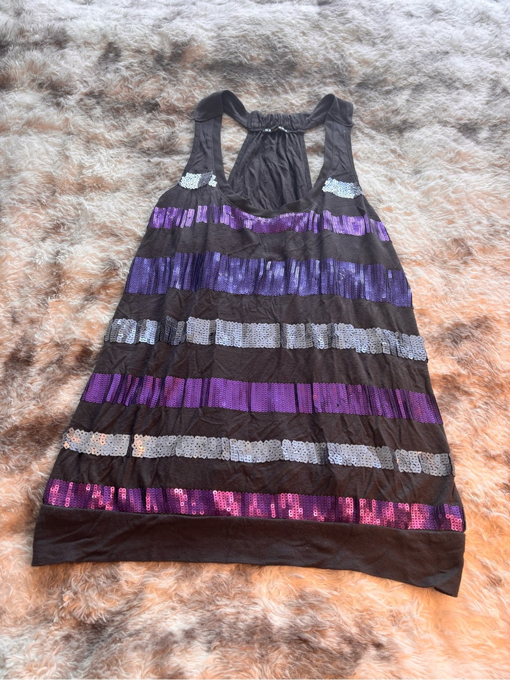 Express gray Racerback Tank with Purple and Silver Sequin Stripes